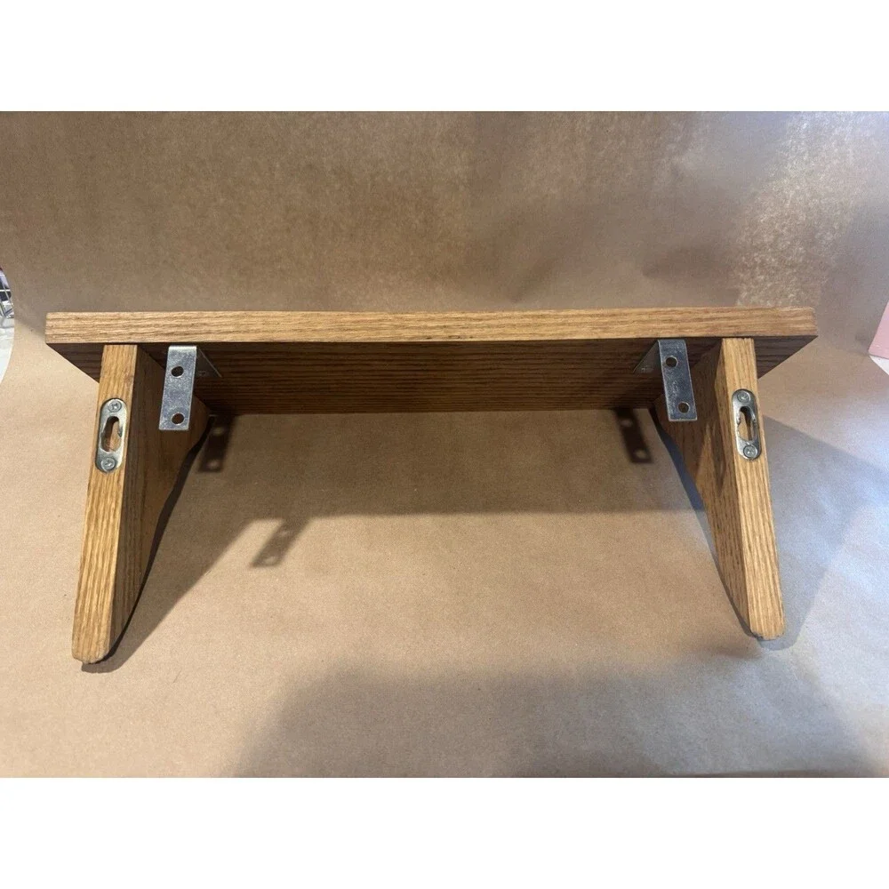 Wall Mounted Rustic Brown Stained Wood Shelf w/ Metal Brackets, 10 lb Cap